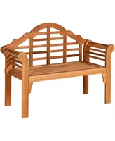 49 Inch Eucalyptus Wood Outdoor Folding Bench with Backrest Armrest for Patio Garden