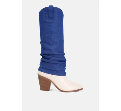 Womens fab cowboy boots with denim sleeve detail