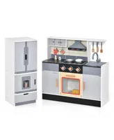 Wooden Chef Play Kitchen and Refrigerator with Realistic Range Hood and Roaster