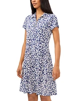 Msk Women's Printed Polo Zip Shift Dress