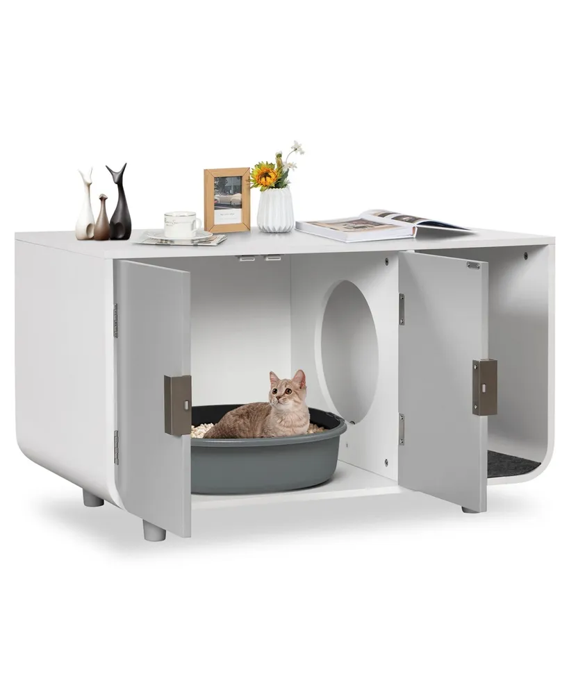 Cat Litter Box Enclosure Furniture Hidden Cat Washroom with Rubber Wood Legs