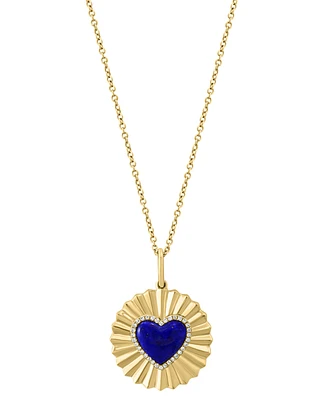 Effy Lapis Lazuli & Diamond (1/10 ct. t.w.) Heart Halo Sunray Disc 18" Pendant Necklace in 14k Gold