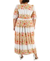 Taylor Plus Floral-Print Chiffon A-Line Midi Dress