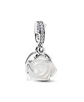 Pandora White Rose Bloom Double Dangle Charm in Sterling Silver