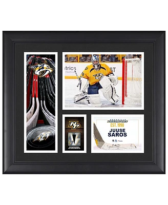 Juuse Saros Nashville Predators Framed 15" x 17" Player Collage with a Piece of Game-Used Puck