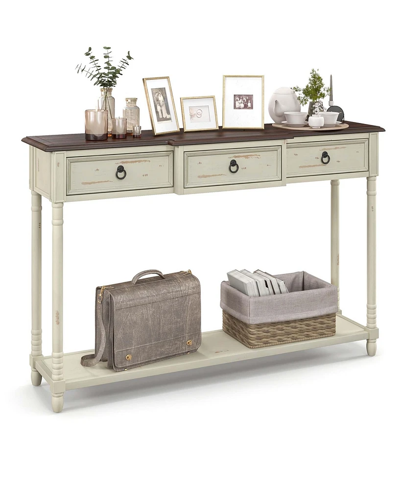 Console Table with 3 Drawers & Open Storage Shelf