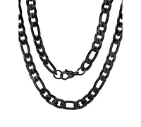 Steeltime Men's Black Figaro Link Necklace, 24"