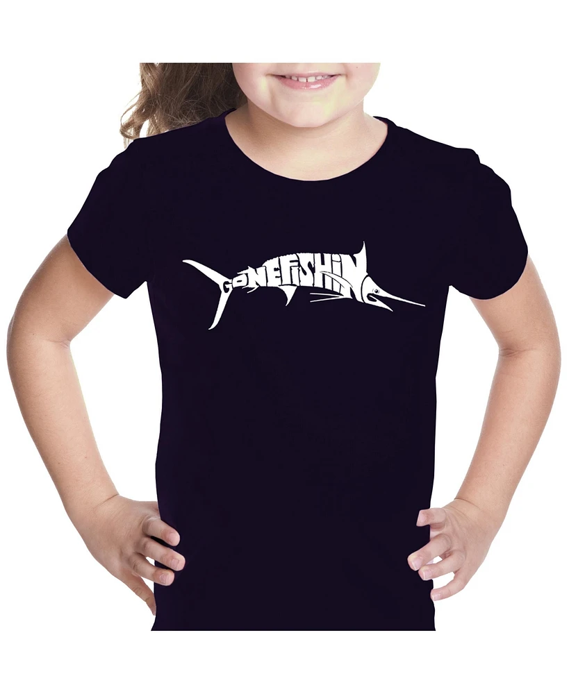 Girl's Word Art T-shirt - Marlin Gone Fishing