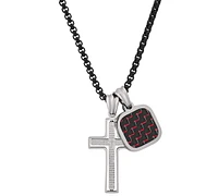 Steeltime Men's Silver-Tone Lords Prayer Cross & Square Pendant Necklace, 24"