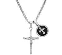 Steeltime Men's Silver-Tone Cross & Round Pendant Necklace, 24"