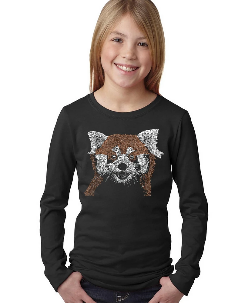 Girl's Word Art Long Sleeve - Red panda