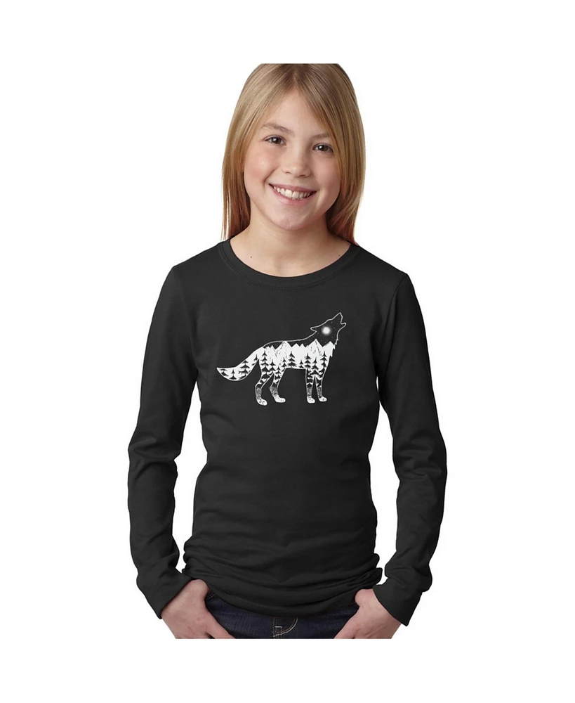 Girl's Word Art Long Sleeve - Howling Wolf