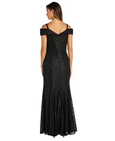 R & M Richards Off-The-Shoulder Lace Gown