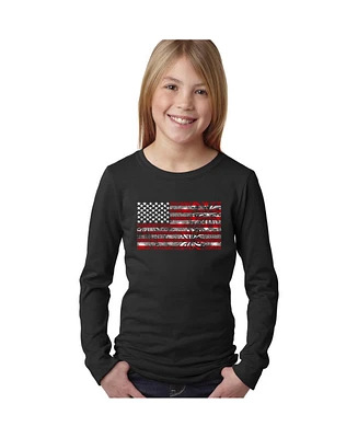 Girl's Word Art Long Sleeve - Fireworks American Flag