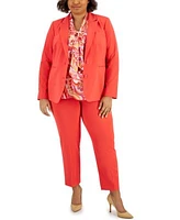 Tahari Asl Plus Size Two Button Jacket Swirl Print Bow Blouse Pants