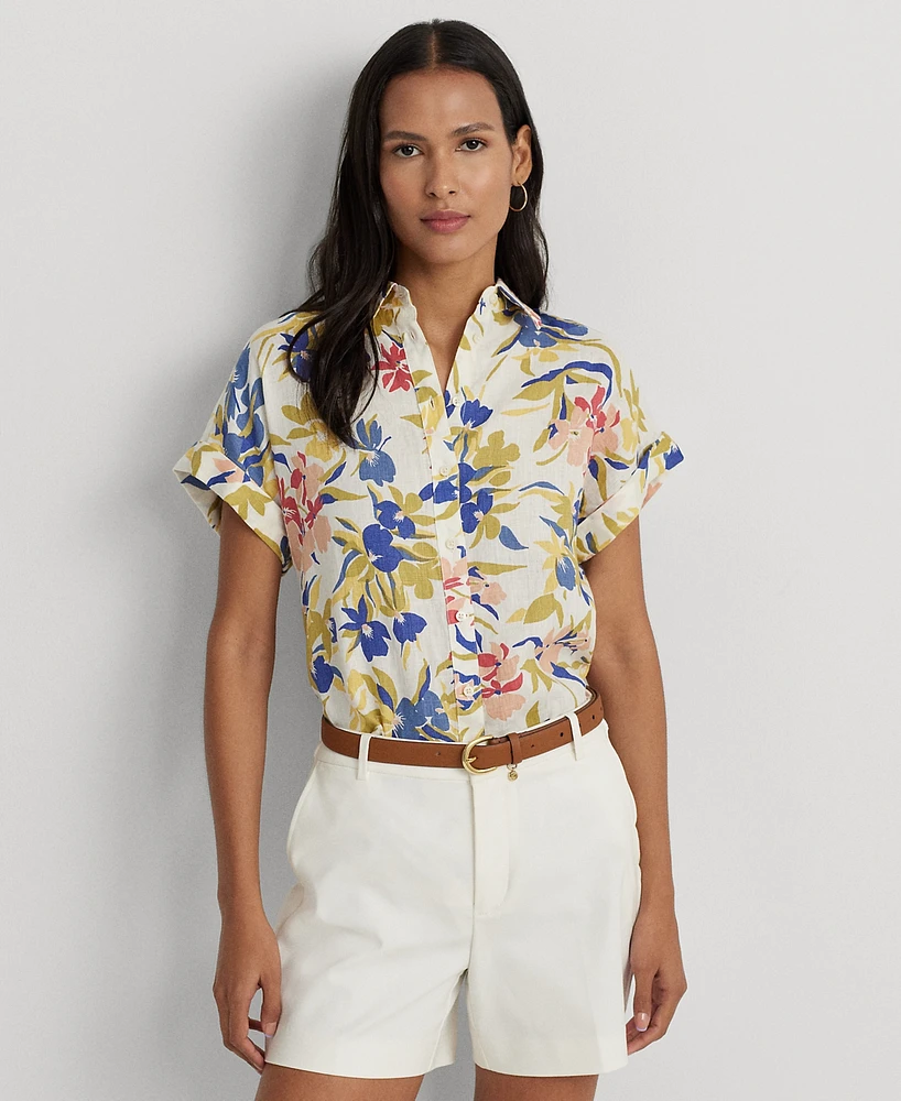 Lauren Ralph Lauren Petite Linen Floral Short-Sleeve Shirt