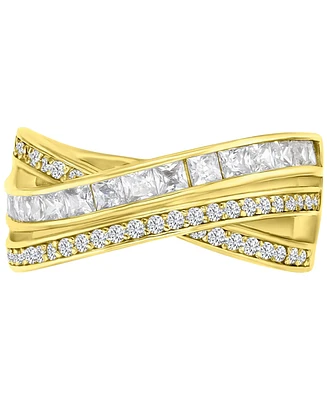 Cubic Zirconia Princess & Round Double Row Crossover Statement Ring