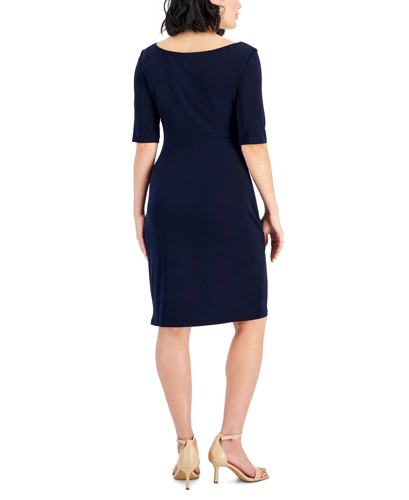 Connected Petite Round-Neck Elbow-Sleeve Sheath Dress