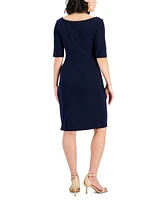 Connected Petite Round-Neck Elbow-Sleeve Sheath Dress