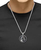 Effy Men's Black Sapphire (7/8 ct. t.w.) & Ruby (1/20 ct. t.w.) Dragon Disc 22" Pendant Necklace in Sterling Silver