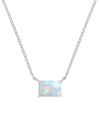 Lab-Grown Opal Rectangle Cut Solitaire 18" Pendant Necklace (1 ct. t.w.)