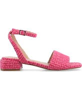 Journee Collection Women's Adleey Ankle Strap Tweed Block Heel Sandals