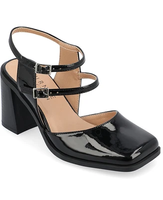 Journee Collection Women's Caisey Double Strap Square Toe Block Heel Pumps