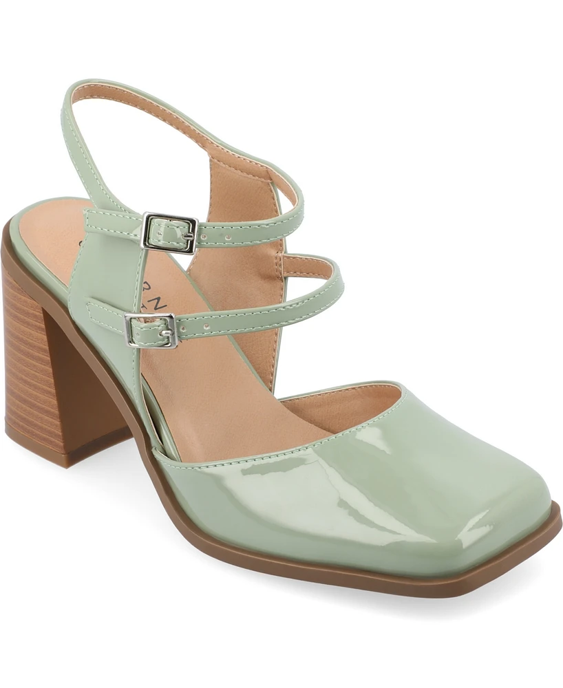 Journee Collection Women's Caisey Double Strap Square Toe Block Heel Pumps