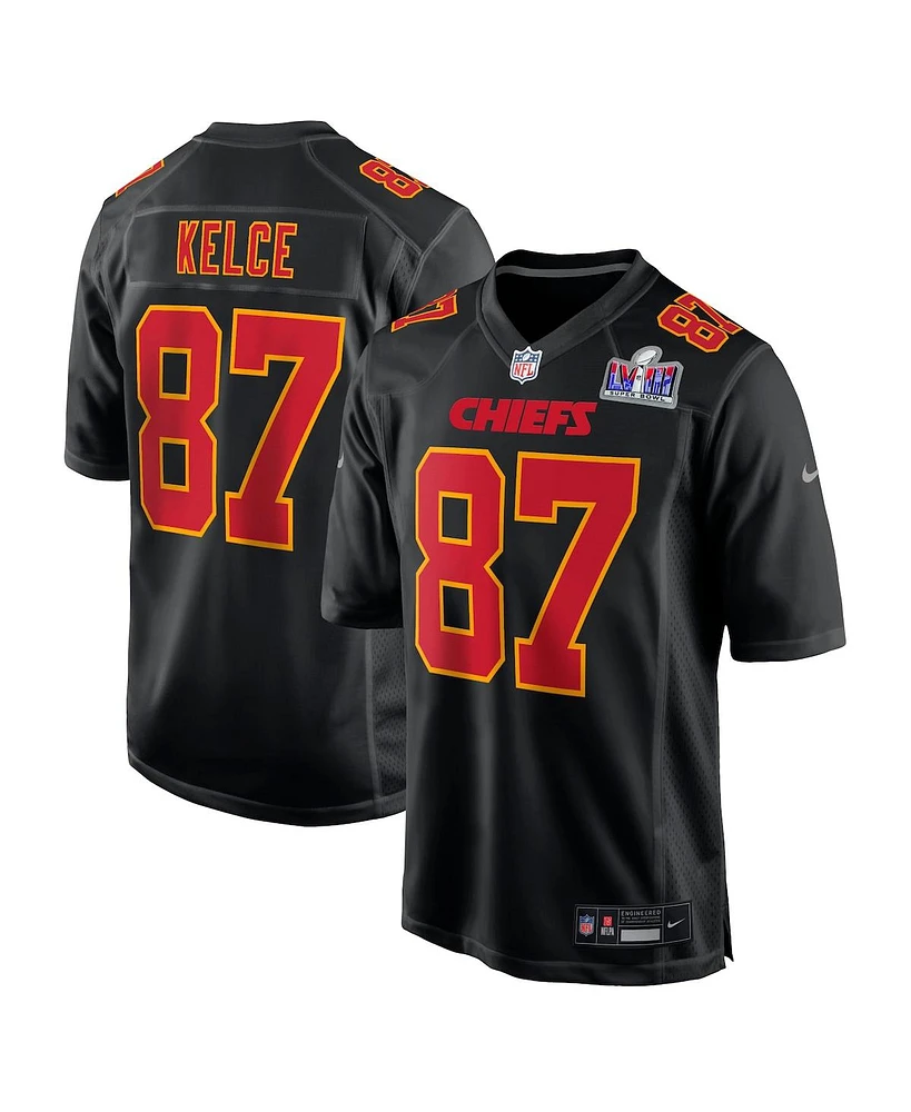 Men's Nike Travis Kelce Black Kansas City Chiefs Super Bowl Lviii Carbon Fashion Game Player Jersey