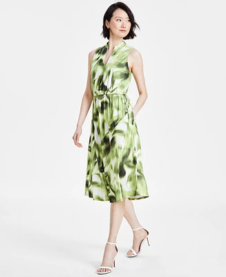 Anne Klein Women's Jenna Blurry-Print Drawstring-Waist Dress