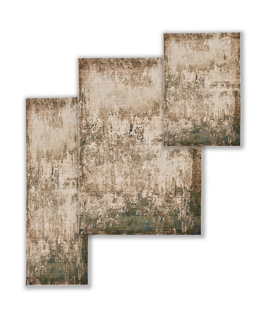 Km Home Axis Abstract 2'6" x 8', 3'3" x 4'10", 5'1" x7'5" Area Rug Set, 3 Piece