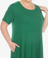 White Mark Plus Short Sleeve Pocket Swing Midi Dress