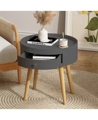 Simplie Fun Modern Gray Coffee Table with Drawer and Oak Legs