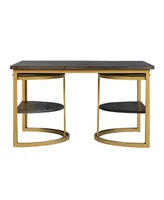 Simplie Fun 38 Inch Rectangle Metal Nesting Coffee Table - 3 Pcs Set, Dark Brown, Gold