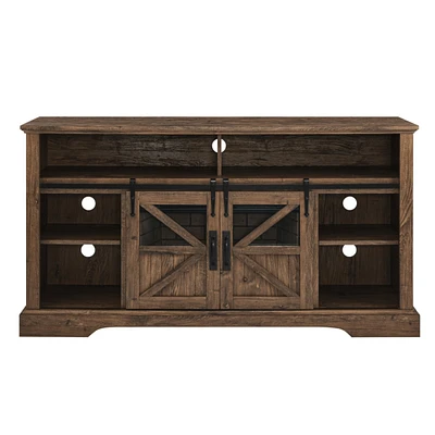 Simplie Fun 60 Inch Electric Fireplace Entertainment Center With Door Sensor- Rustic Oak