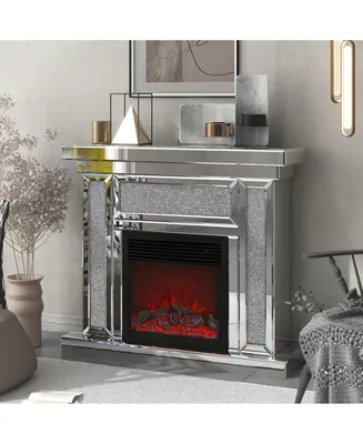 Simplie Fun Acrylic Diamond Mirror Mantelpiece with Electric Heater