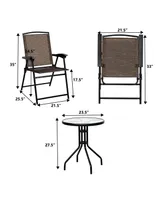 3 Pieces Patio Garden Furniture Set of Round Table and Folding Chairs