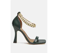 venusta metallic chain detail spool heel sandals