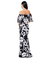 Xscape Petite Floral-Print Off-The-Shoulder Gown