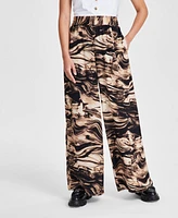 Bar Iii Women's Printed Pull-On Wide-Leg Pants, Created for Macy's