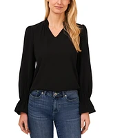 CeCe Women's V-Neck Long Sleeve Ruffle Trim Blouse