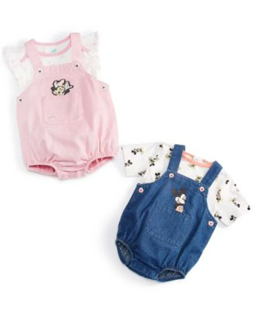 Disney Baby Mickey Mouse Minnie Mouse Top Woven Denim Shortall 2 Piece Sets