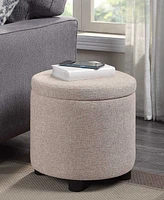 Convenience Concepts 15.75" Faux Linen Round Storage Ottoman with Tray Lid