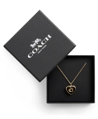 Coach Red Enamel Signature Heart Locket Boxed Necklace
