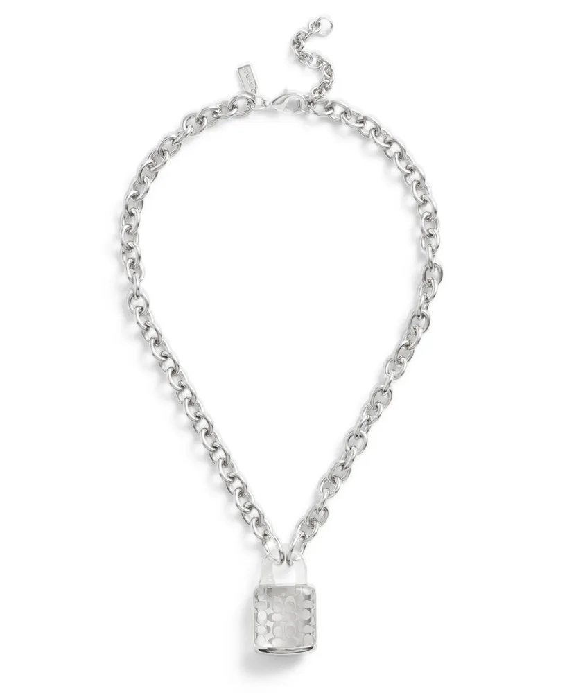 Coach Clear Resin Signature Quilted Lucite Padlock Pendant Necklace