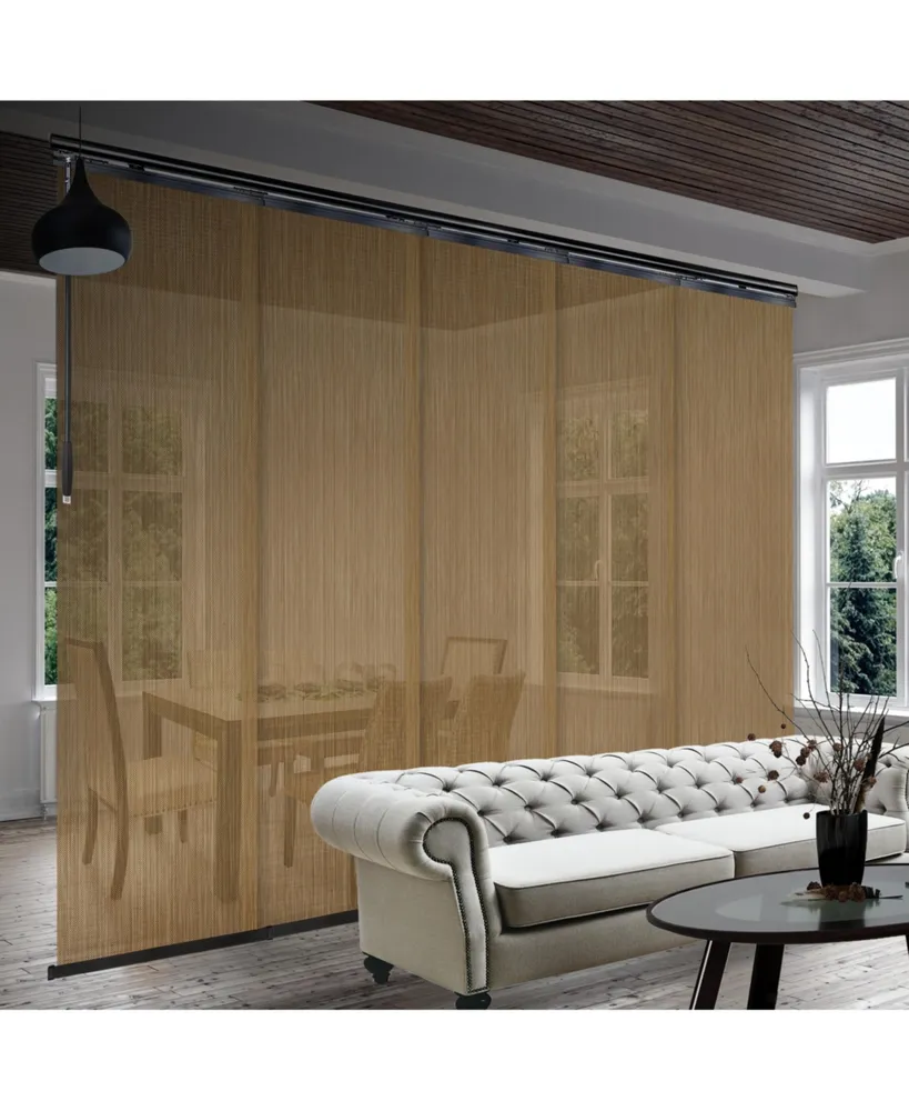 Dappled Gold Blind 5-Panel Single Rail Panel Track Extendable 58"-110"W x 94"H, width 23.5"