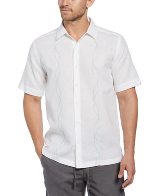Cubavera Men's Short Sleeve Geo Embroidered Linen Blend Button-Front Shirt