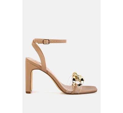 Bottom Kiss Chain Strap Italian Block Heel Sandals