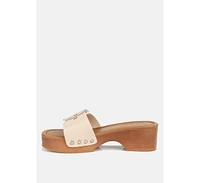 Miindy Womens Buckle Strap Leather Slip On Sandal