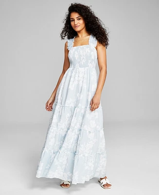 And Now This Women's Printed Smocked Sleeveless Tiered Maxi Dress